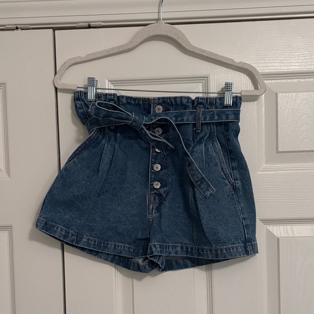 Abercrombie & Fitch Blue Jean Shorts with Tie Belt